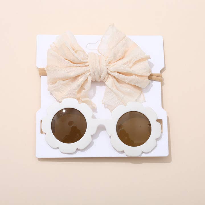 Little Chic Boutique - Venta al por mayor Cinta para el pelo - Niños - Conjunto de Gafas de Sol con Flores para Niños y Diadema con Lazo de Encaje Proveedores Mayoristas de Accesorios4