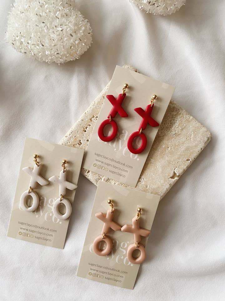 XOXO Valentines Earrings | Handmade Polymer Clay Earrings for wholesale by SageClayCo