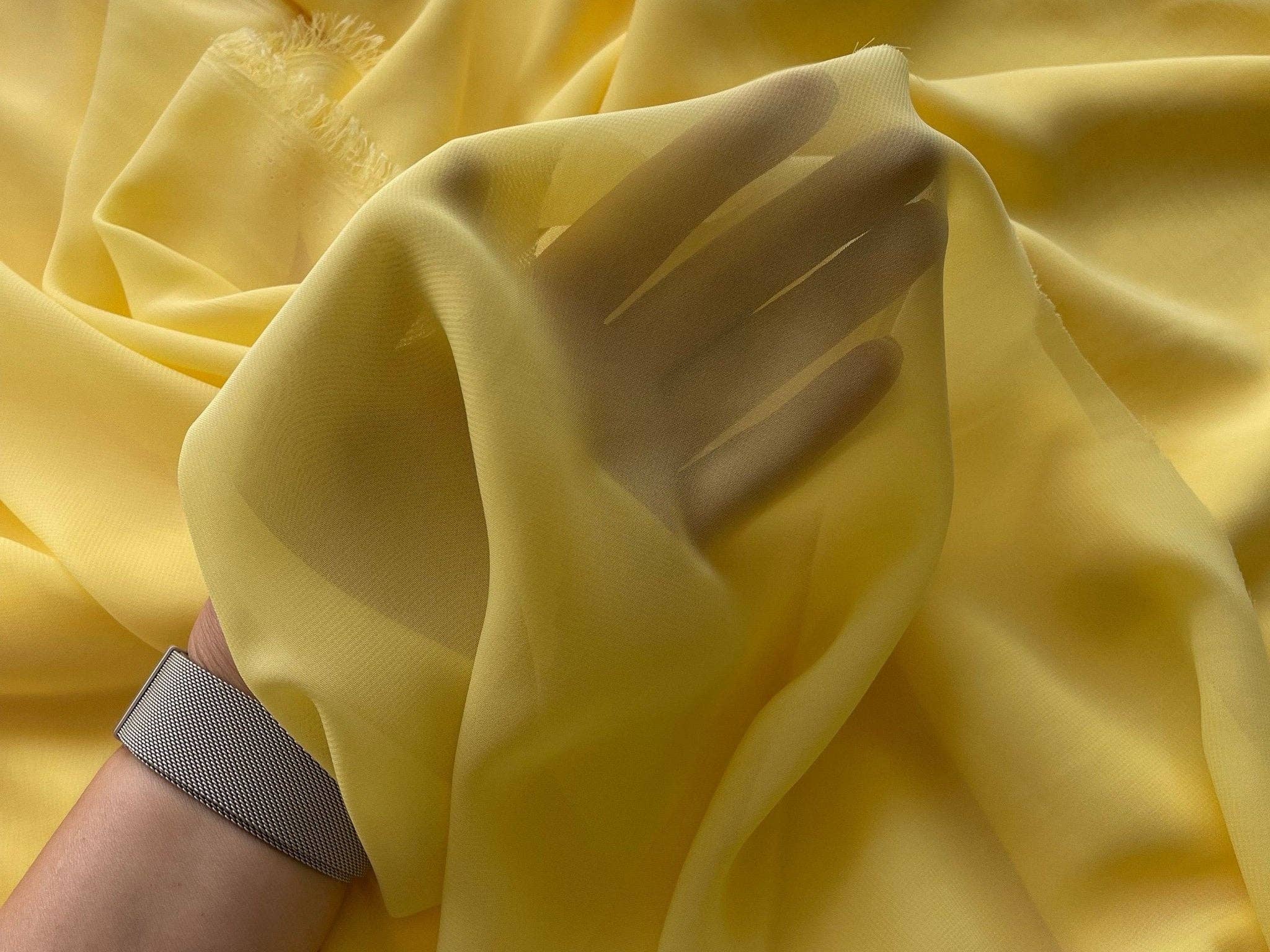 GalaTextile - Wholesale Fabric - Yellow Chiffon Fabric By The Yard , Yellow Bridal Fabric, Bridal Chiffon, Sheer Fabric Light Weight Yellow Chiffon Fabric for Dress Veil1