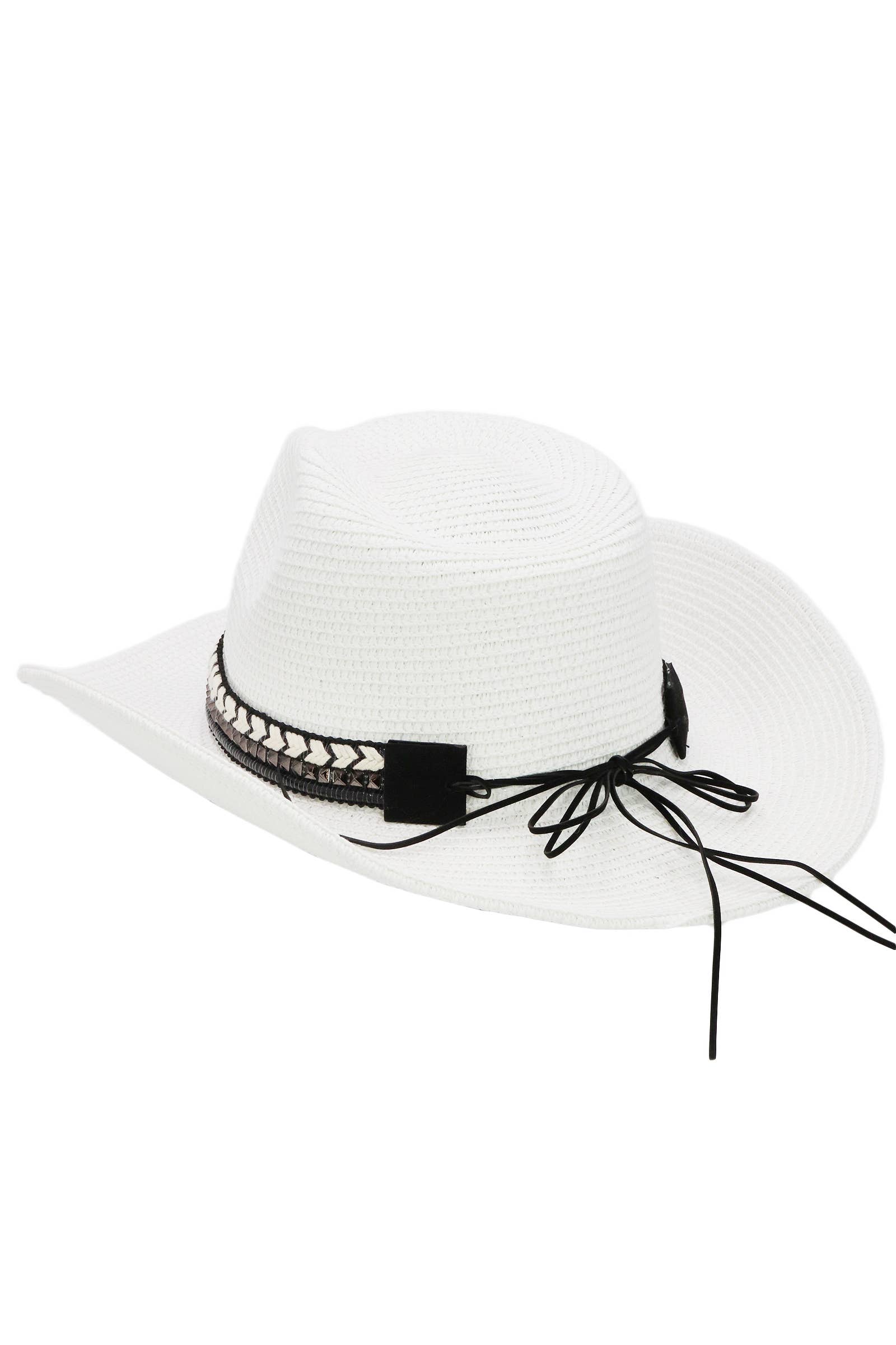 Cap Zone - Wholesale Cowboy Hat - Women's - Buffalo Skull Studs Braided Belt Straw Cowboy Hat15