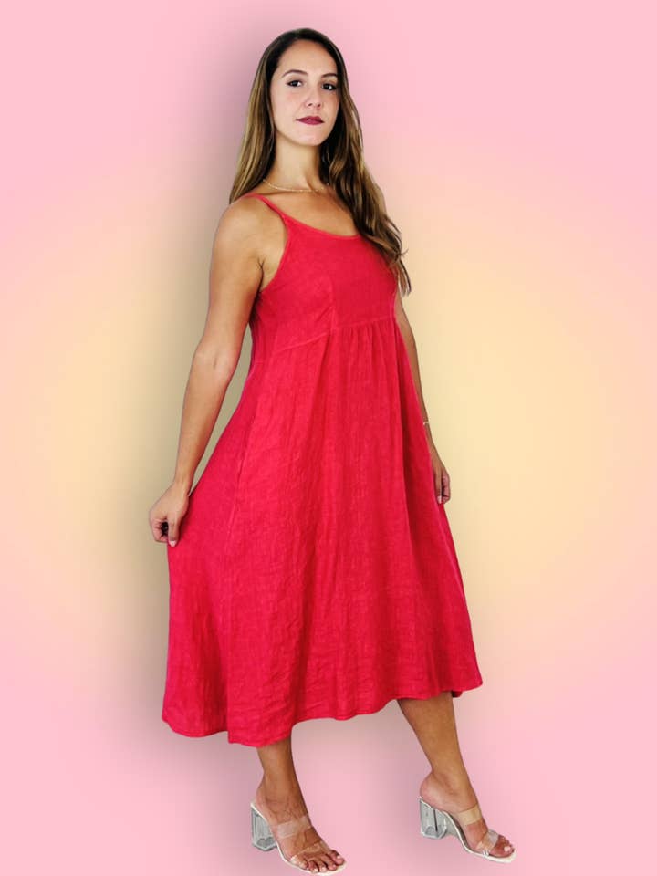Linen & More - Wholesale Dress - Women's - REF 33195 100% LINEN STRAPPY DRESS