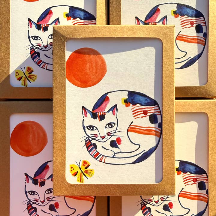 New! Nippon Cat with Yellow Butterfly / Boxed Note Cards for wholesale by Misha Zadeh