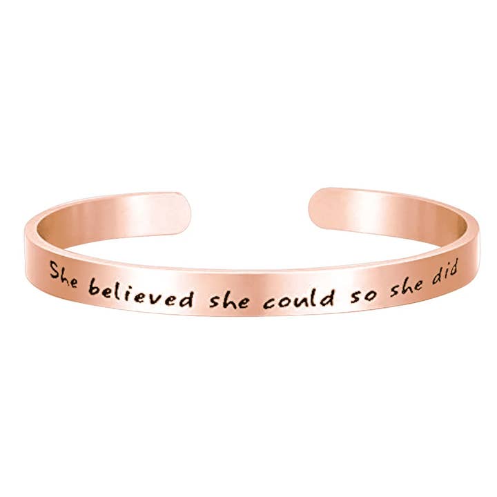 Girl Bracelets - She believed she could so she did Bracelet stacking Bangle Mantra Quote - Teens Women Graduation Cuff Band for wholesale by Engraved4Ever