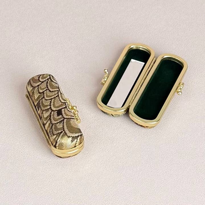 Cathayana - Wholesale Lip Balm Case/Holder - Small Feather Brocade Lipstick Case with Mirror