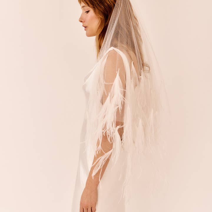 Dove Grey Accessories - Wholesale Veil – Women’s - Samantha Ostrich Feather Trimmed Veil5