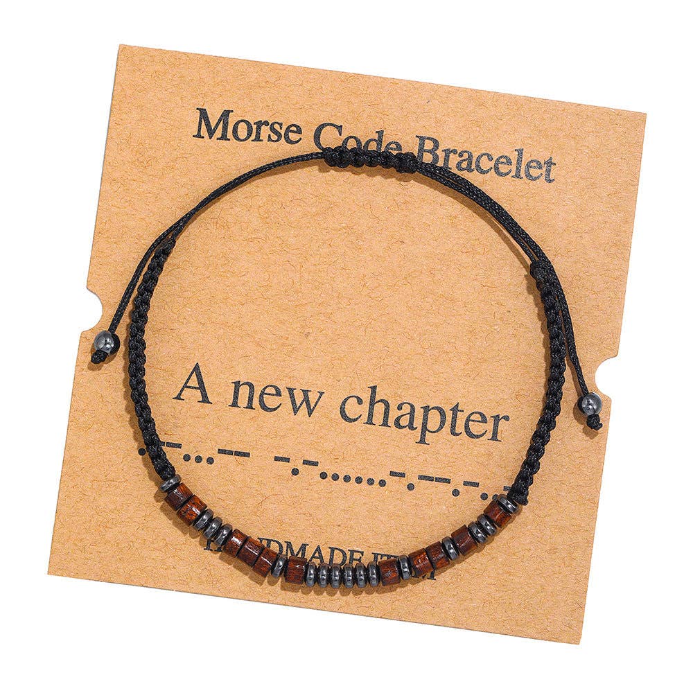 Mio Queena - Wholesale Woven/Braided Bracelet - Multi-style Hand-woven Wood Bead Morse Code Bracelet17