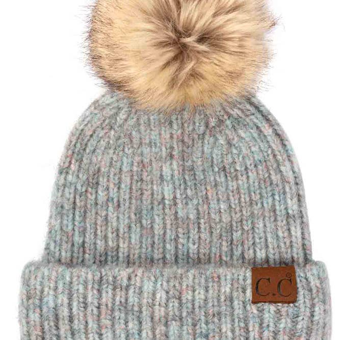 Hana - Wholesale Beanie - Women's - C.C Classic Rib Beanie with Faux Fur Pom Winter Hat