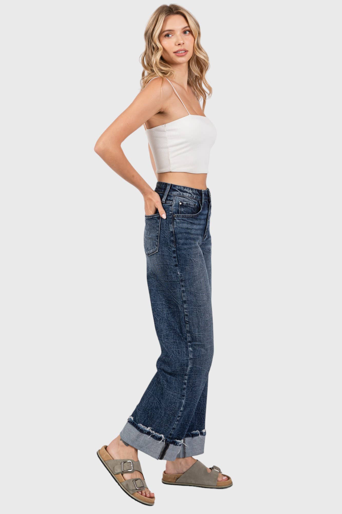 Petra153 - Wholesale Jeans - Women's - P1233W-DM HIGH RISE COMFORT STRETCH WIDE LEG W/ CUFFED HEM4