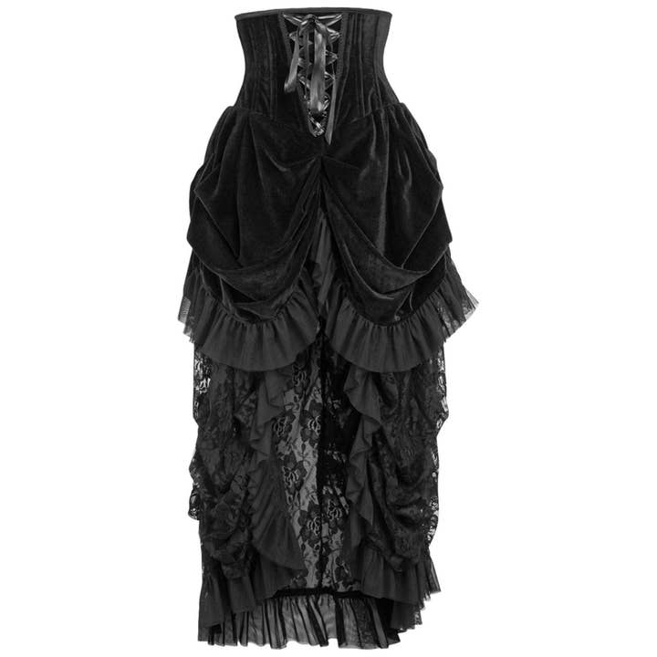 Topplåda Stålbenad Svart Sammet Victorian Bustle Underbust Korsettklänning för wholesale av Daisy Corsets