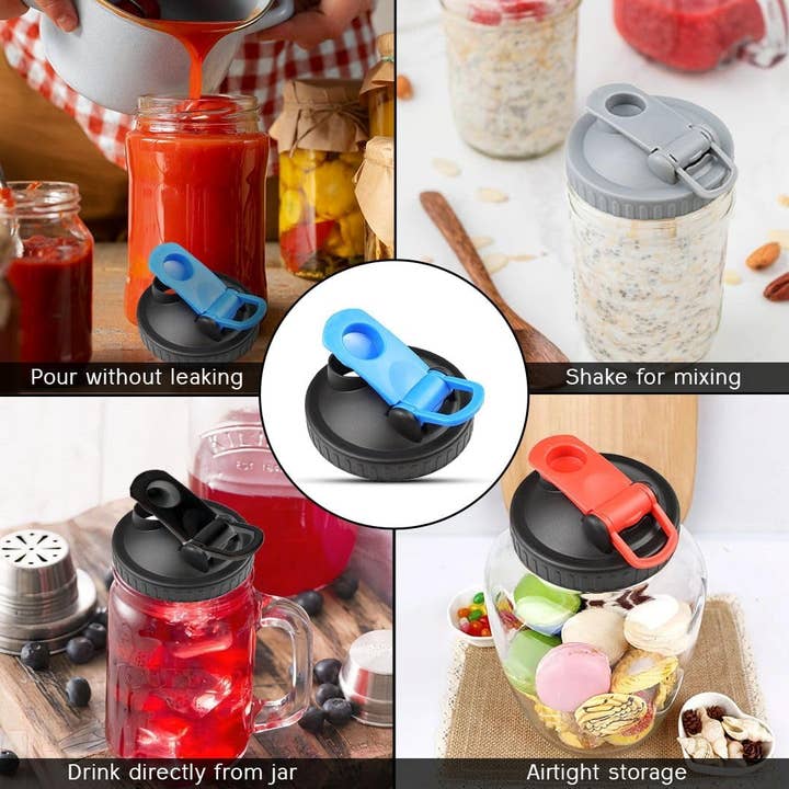 Vigor Path - Wholesale Drink Lids - 2 Pack Wide Mouth Flip Cap Mason Jar Lids for Mason Jars - Airtight Sealing, Leak-Proof Design, and Convenient Pouring Spout (Jars Sold Separately) (Blue Black)