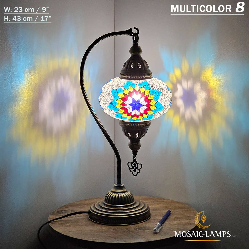 Mosaic Lamps - Wholesale Accent/Desk Lamp - 10+Colors - Gooseneck Large Globe Mosaic Table Lamp, Turkish44