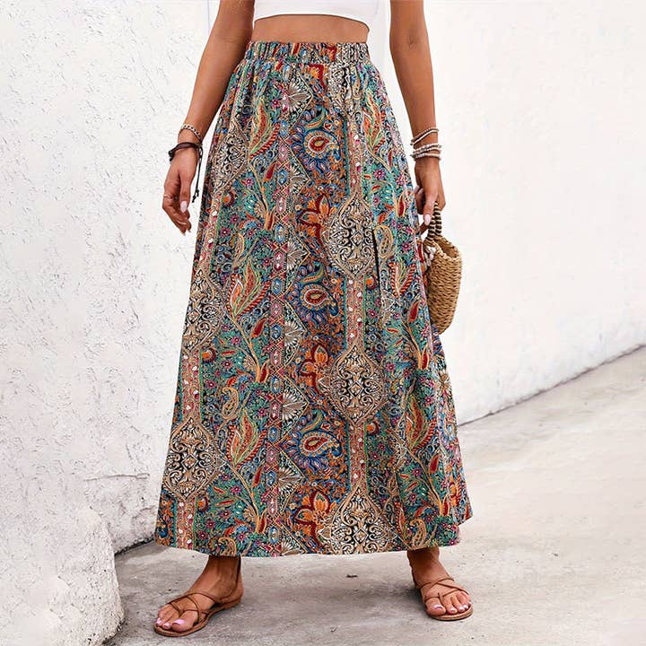 MULTICOLOR Famous style print slit A-line skirt for wholesale on Faire