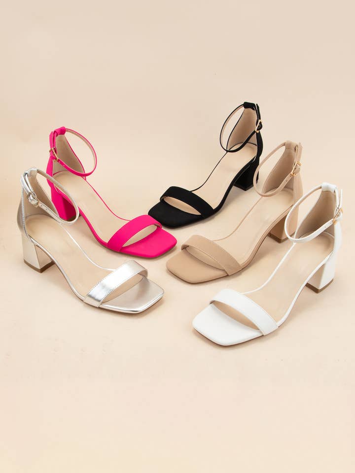 CCOCCI - Wholesale Low Heels - Women's - ELIZA-1 ANKLE STRAP KITTEN BLOCK HEEL SANDALS