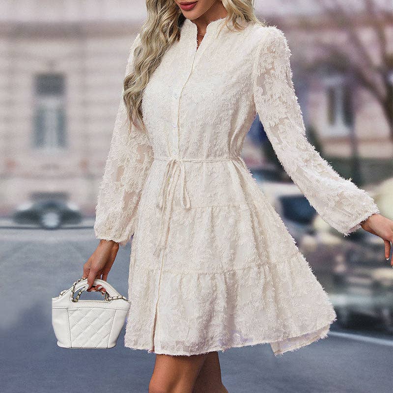 EmberLoom - Wholesale Dress - Women's - Vintage Lace Long Sleeve Puff Sleeve Cross Border Dress0