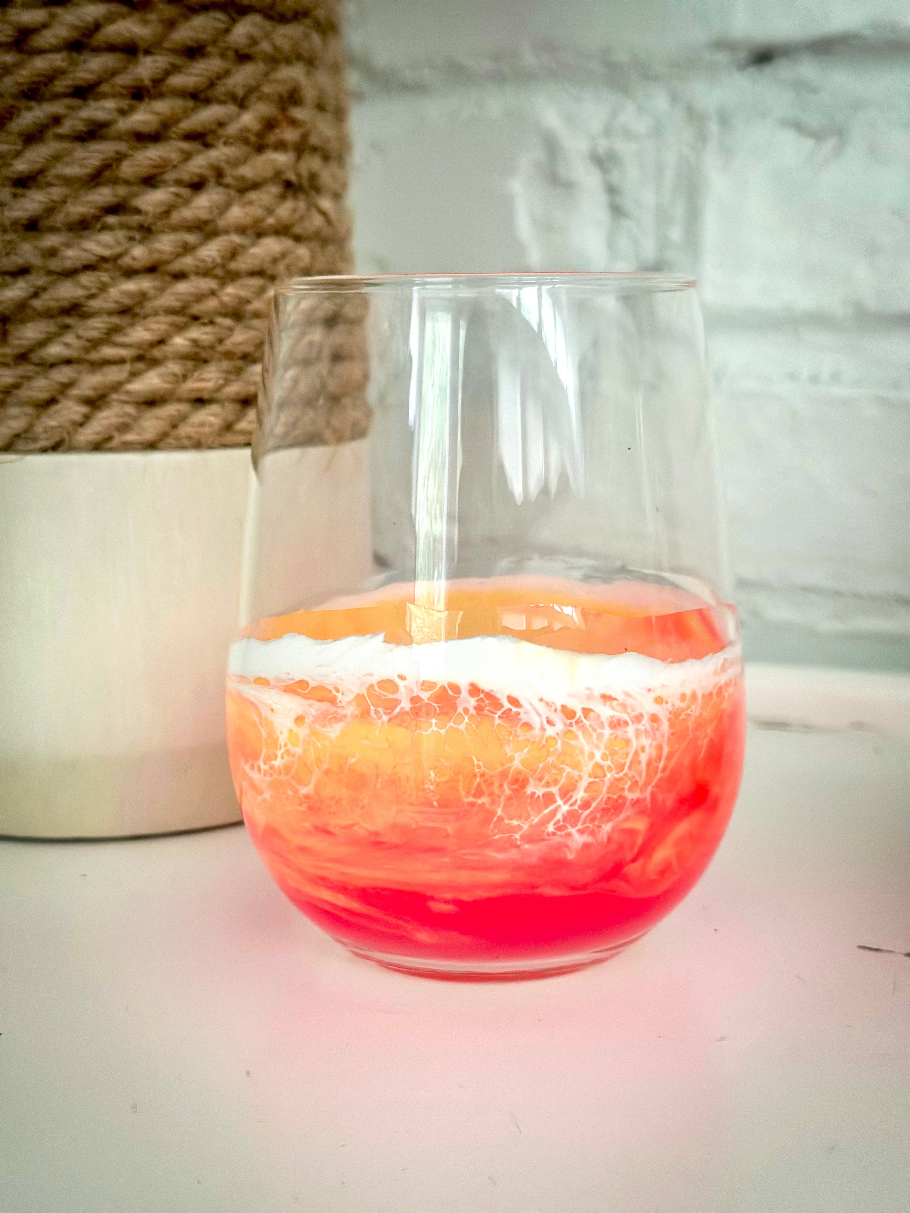 Artful Nests - Wholesale Wine Glass - Resin Wave Sunset Stemless Wine Glass2