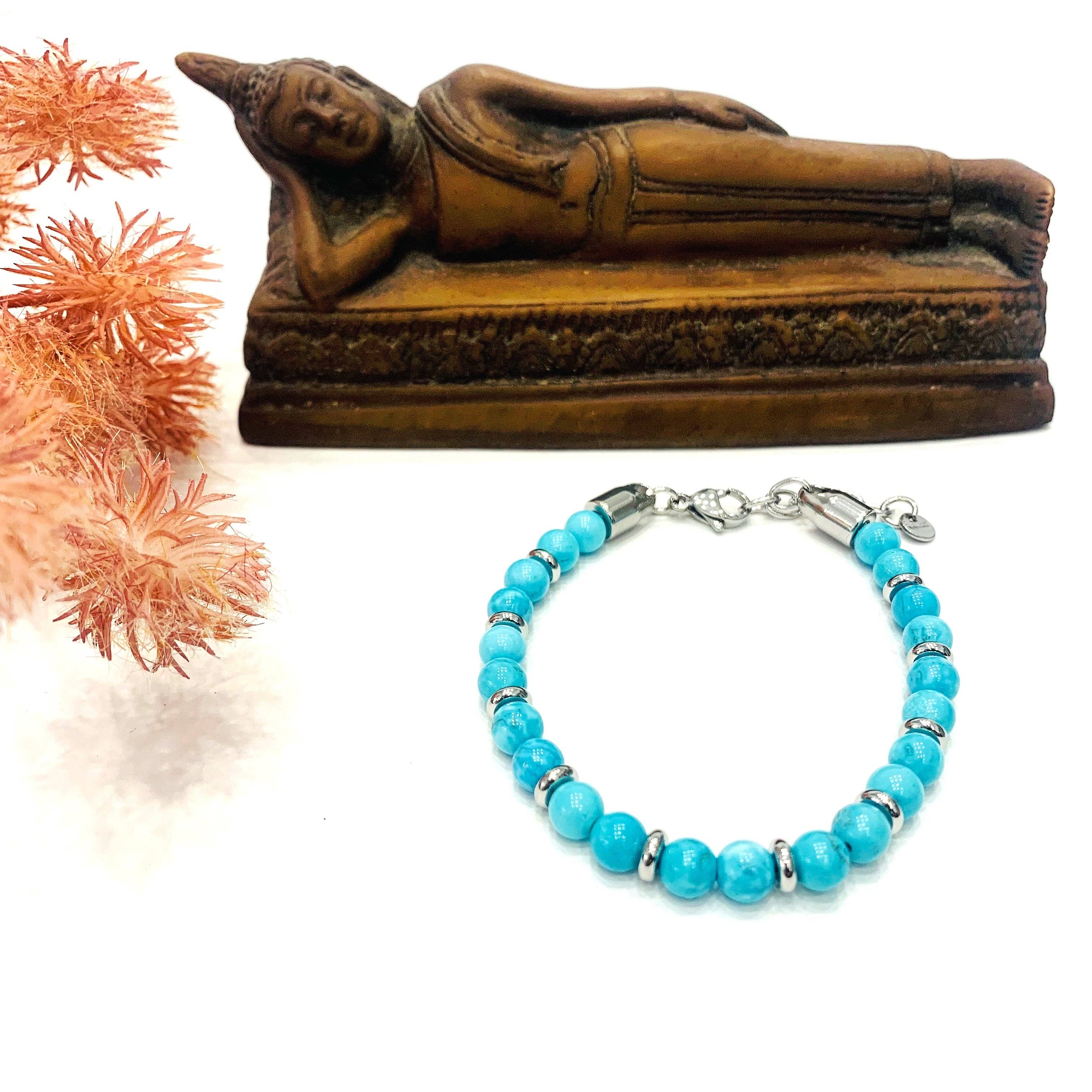 Atisha Spiritual Shop - Venta al por mayor Pulsera de cuentas - SIDDHI ~ Pulsera unisex bicolor de piedra natural dura y acero inoxidable0