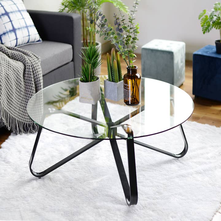 39F Inc. - Wholesale Coffee Table - Round Glass Coffee Table with Metal Legs