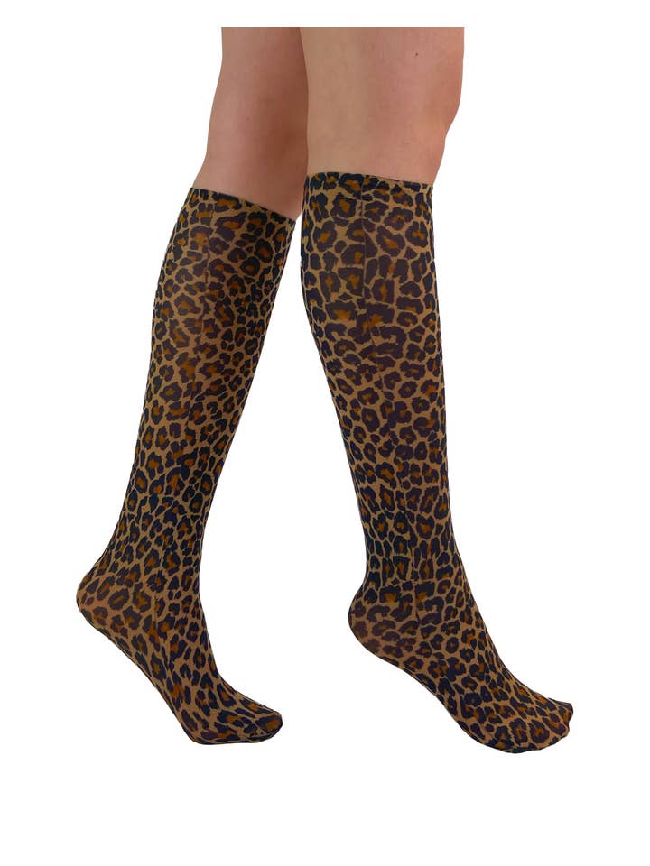 Leopardo Calcetines hasta la rodilla con estampado de leopardo natural de venta al por mayor en Faire1