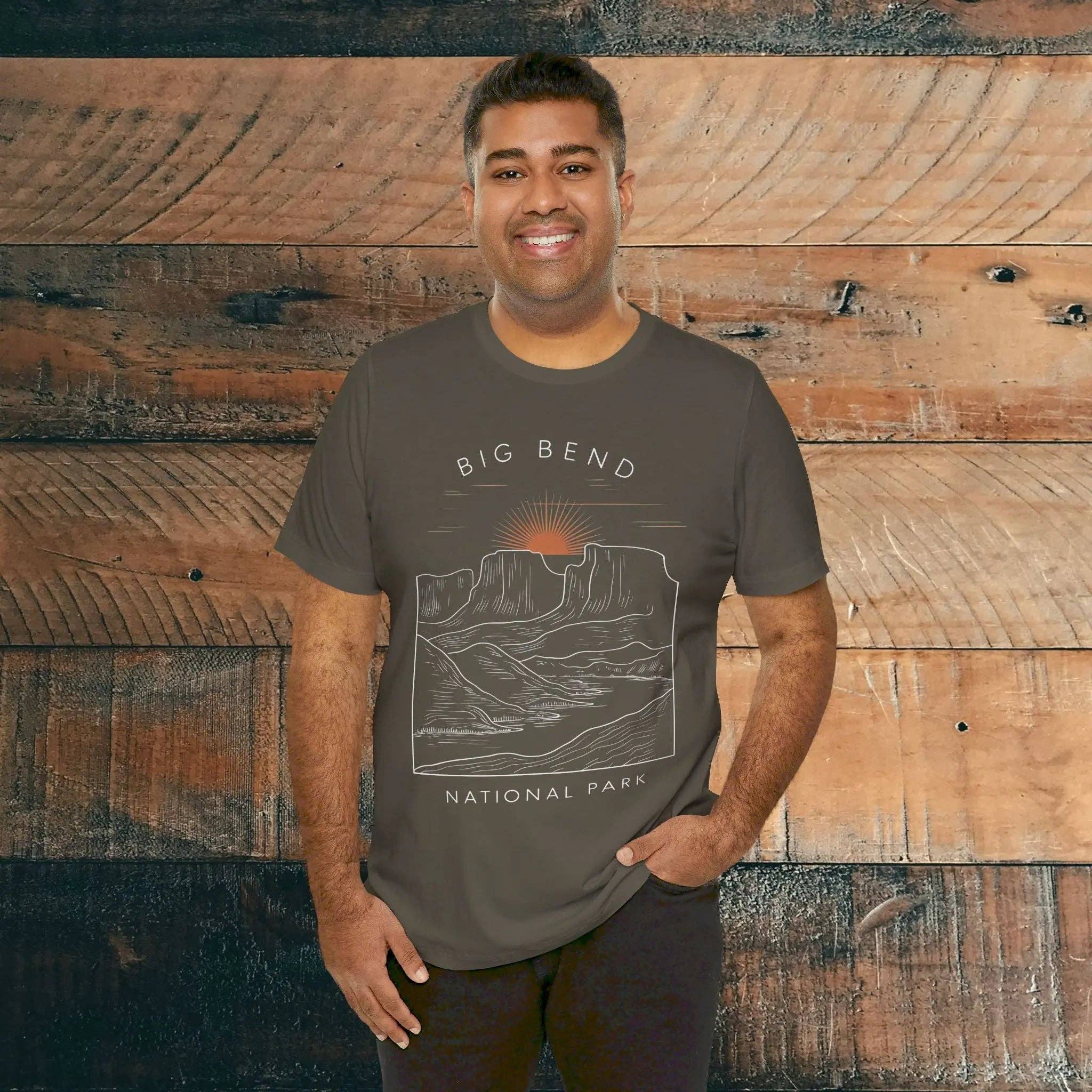 Parks Apparel - Wholesale Screen Printed T-Shirt - Unisex - Big Bend National Park Unisex Fit Soft T-Shirt Sunrise Curving River4