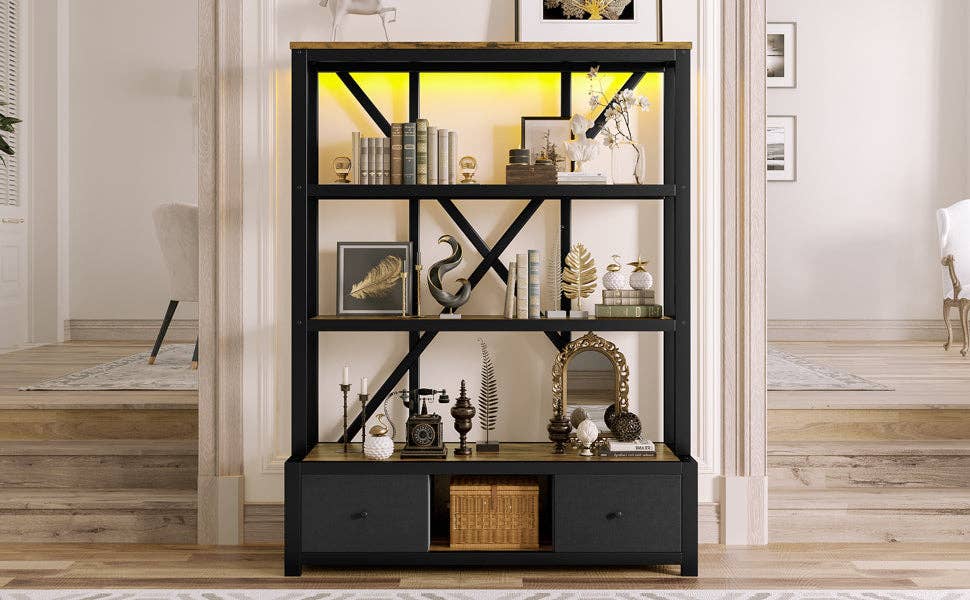 39F Inc. - Wholesale Bookcase - Vintage 3-Shelf Bookcase with Drawers and LED Lighting12