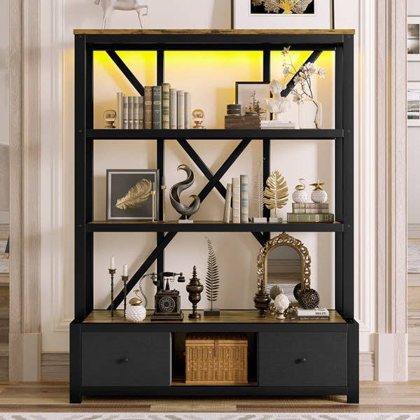 39F Inc. - Wholesale Bookcase - Vintage 3-Shelf Bookcase with Drawers and LED Lighting12