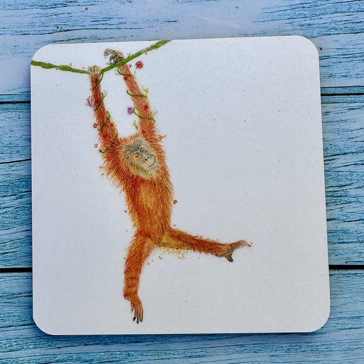 Orangutan Eco Friendly Cork Coaster | Monkey UK Made FSC for wholesale by Jen Winnett Eco Artist