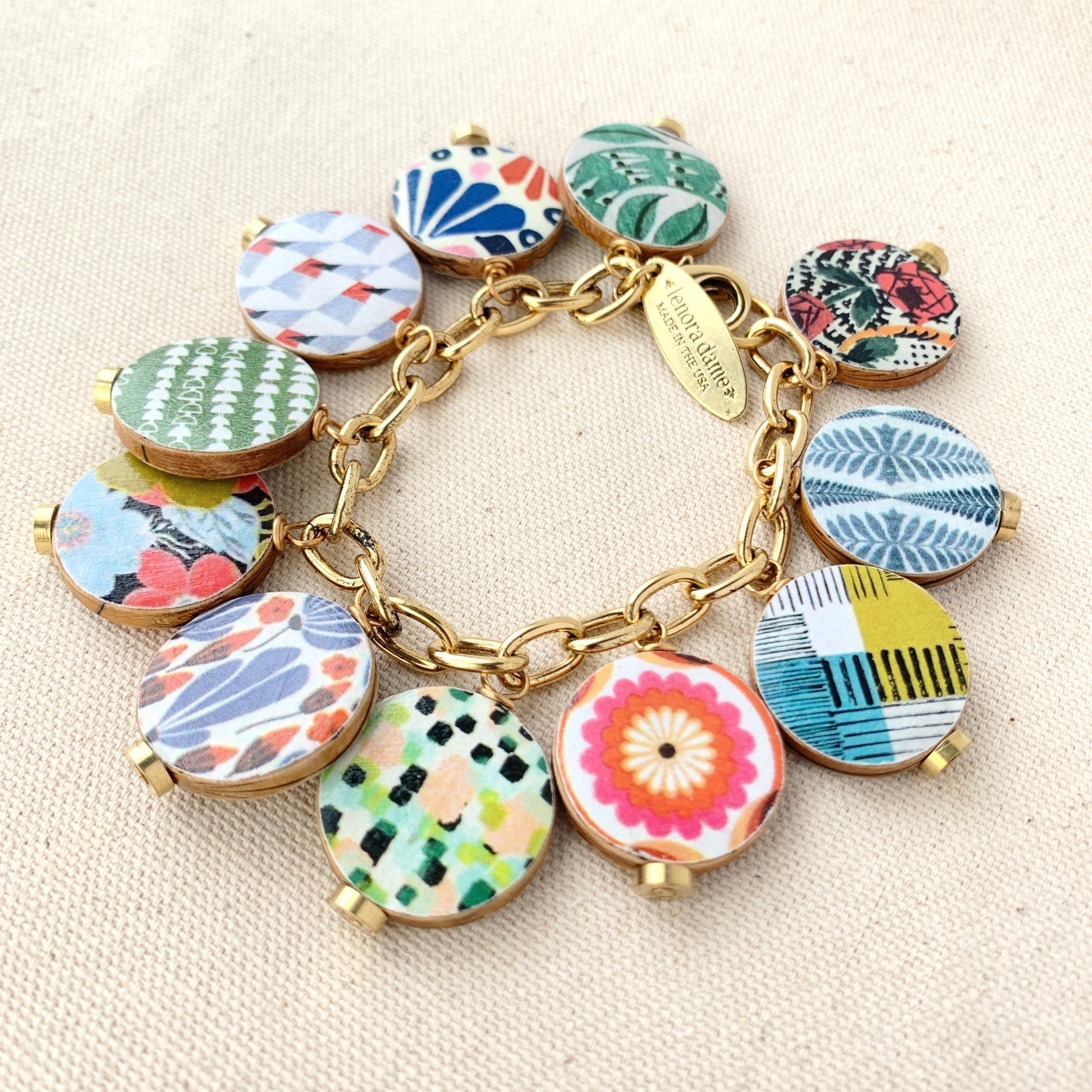 Lenora Dame - Wholesale Charm/Dangle Bracelet - Folk Art Wooden Discus Charm Bracelet1