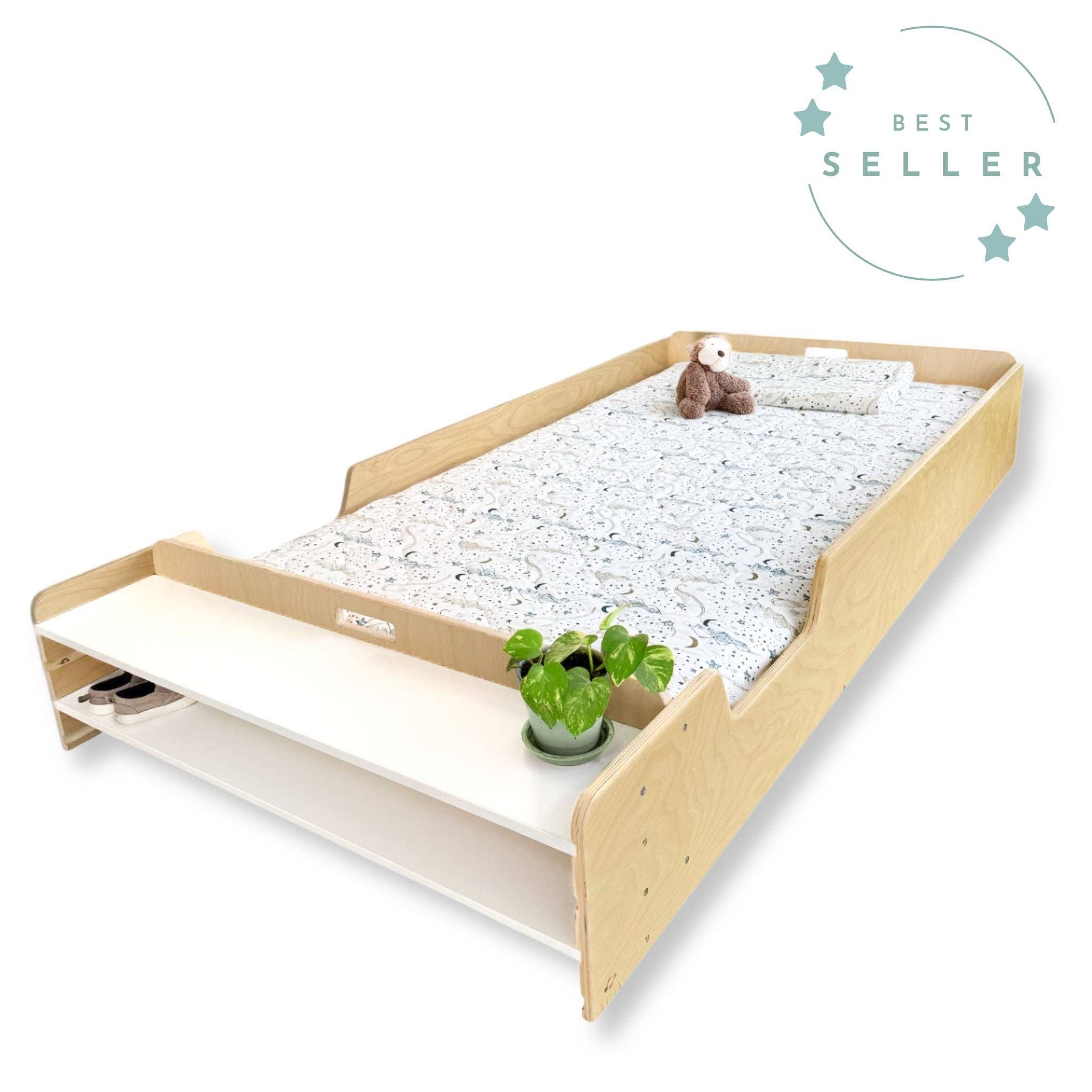 Sapiens Child - Wholesale Bed - Kids & Baby - APPLE - Montessori Floor Bed with Rails & Shelves2