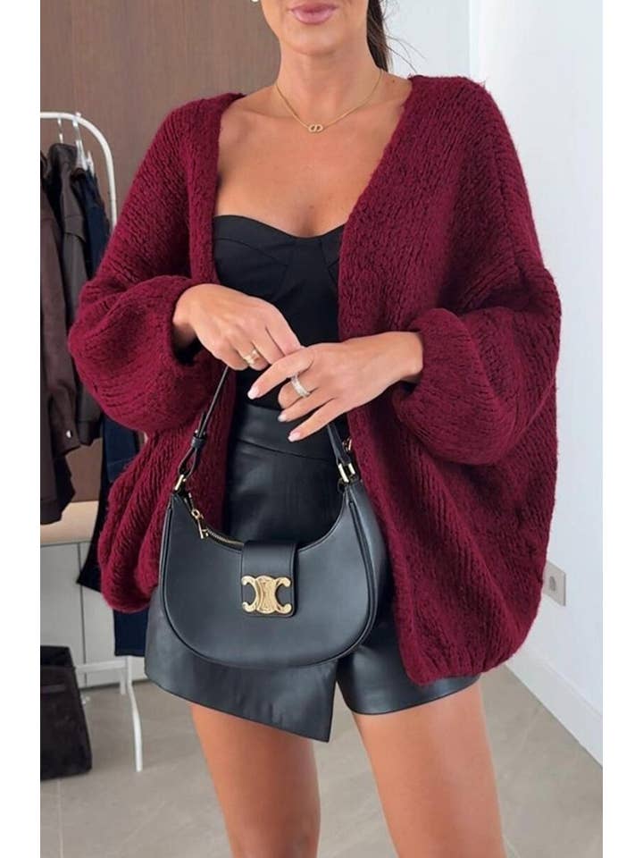 Wine Romy Oversized Knitted Cardigan-Wine for wholesale on Faire1
