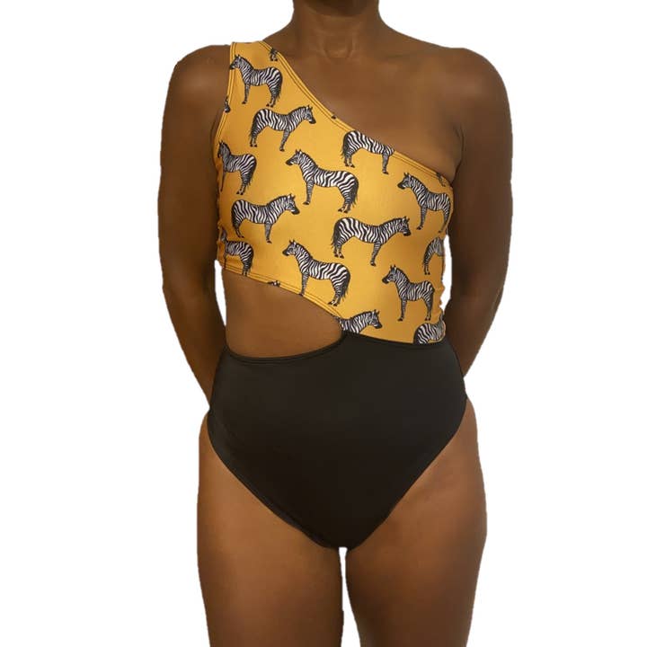 Maillot de bain 1 pièce à découpes Baiana - Imprimé zèbre pour la vente par Brasini Swimwear + Brasini Fit