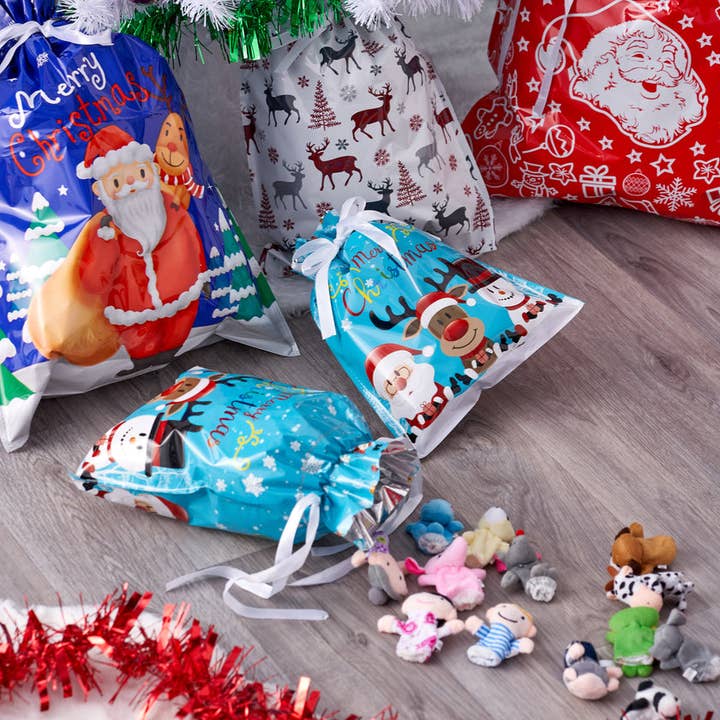 The Twiddlers - Wholesale Gift Bag Set/Pack - 30 Christmas Drawstring Bags