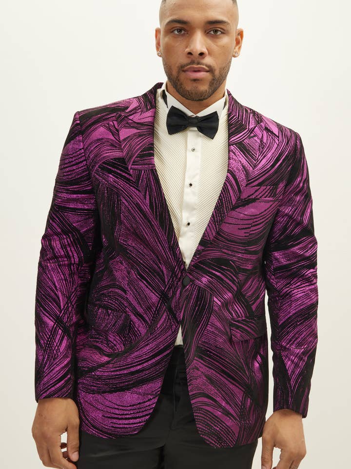 Giacca da smoking da uomo in jacquard paisley con risvolto a punta alta - rosa per la vendita all'ingrosso da parte di Ron Tomson