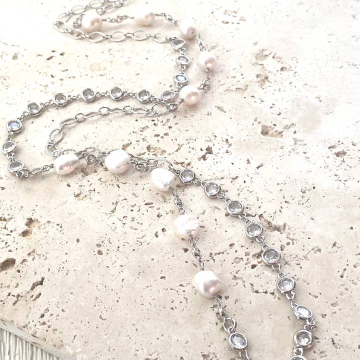 Long Swarovski crystal pearl necklace wrap for wholesale by VB&CO Designs Handmade Jewelry