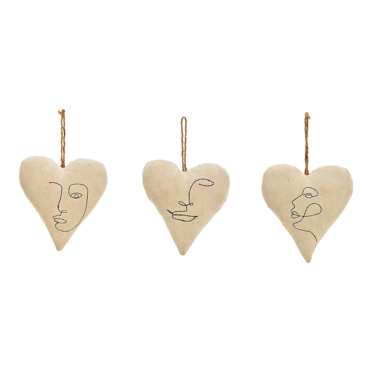 Wurm - Wholesale Ornament - Hanging heart/face decoration made of textile, 3-piece, beige (W/H/D) 16x18x7cm0