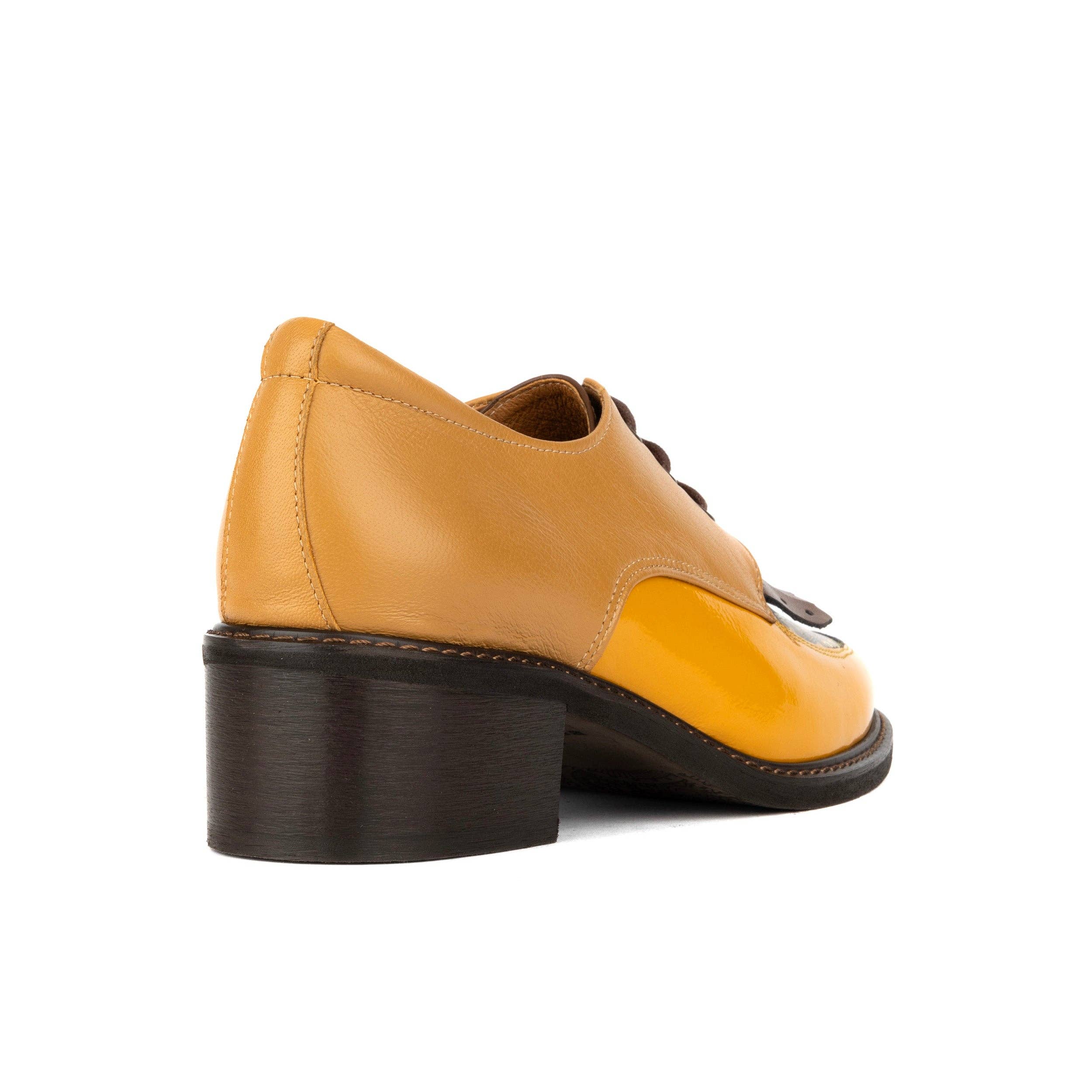 Embassy London – wholesale Brogue shoes – Women's – Retro Tone - Yellow & Brown - Women's leather lace-up with signature kiltie detail3