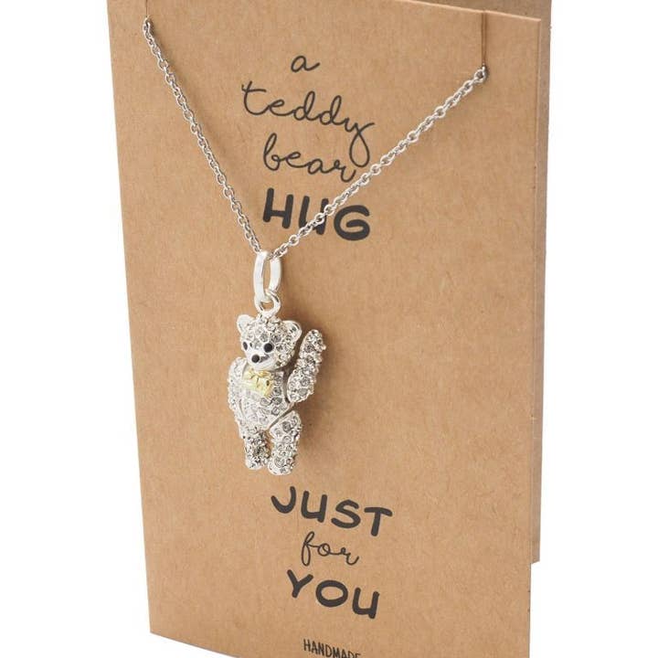 Quan Jewelry - Wholesale Pendant/Charm Necklace - Vada Teddy Bear Pendant Necklace with Inspirational Greeting Card
