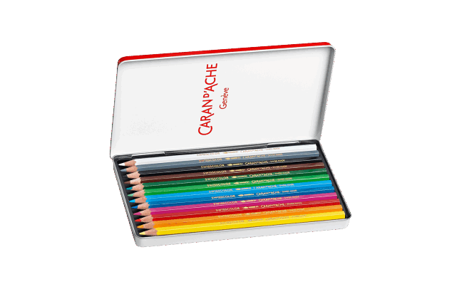 Caran d'Ache - Wholesale Colored Pencil - Set of 12 Water-soluble Pencils SWISSCOLOR in Metal Box1