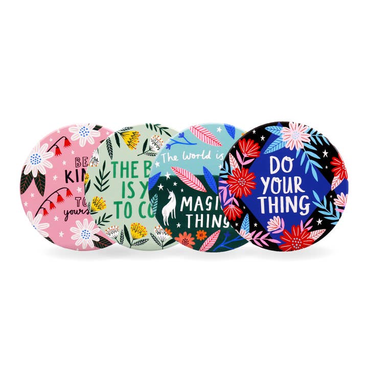 Ceramic Coasters Floral Pattern Positive Uplifting message for wholesale by Half Moon Bay By Design
