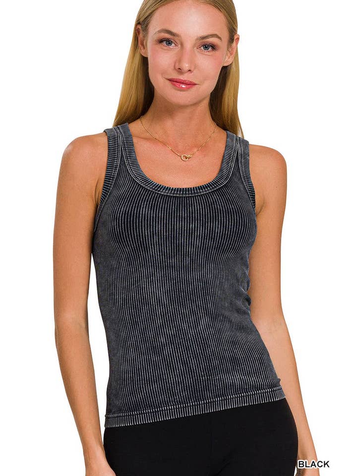 Vanilla Monkey - Wholesale Knit Top - Women's - 2 Way Neckline Washed Ribbed Seamless Tank Top