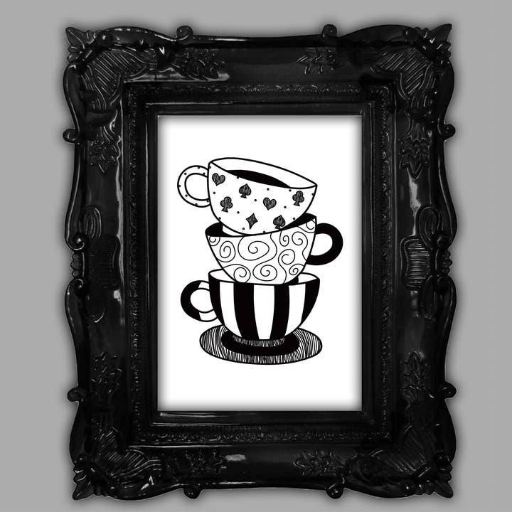 Gothic Tea Cups Art Print for wholesale by Skaro Crafts