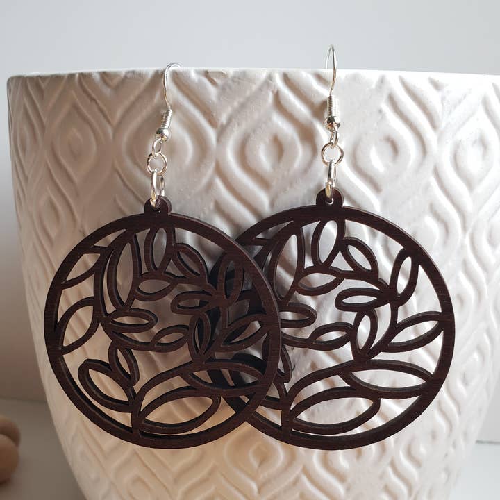 Circle of Vines Wood Earrings for wholesale by Bellbottoms Macrame