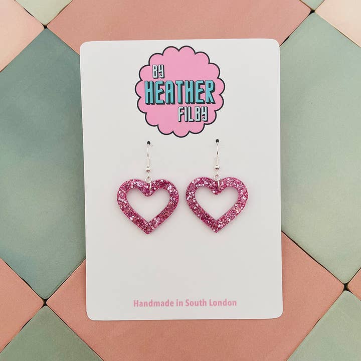 Small Heart Glitter Earrings (MORE COLOURS) - Best Seller for wholesale by By Heather Filby