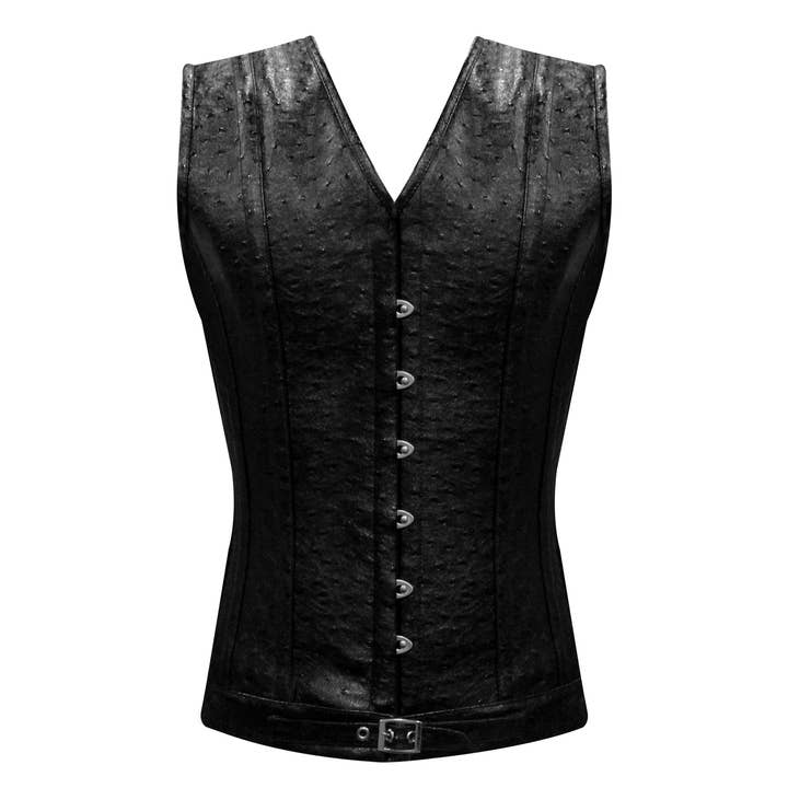 Handgemaakte Premium Struisvogel PVC Herenkorset verstelbaar Vest voor wholesale door Attire Fashion Club