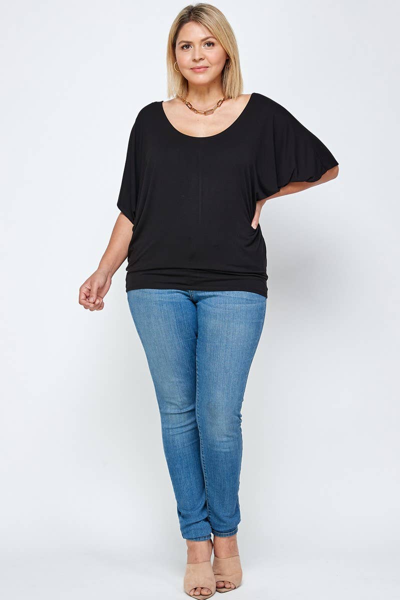 Haute Fox Plus Size & Contemporary - Wholesale Knit Top - Women's - Plus Size Solid Dolman Drape Top PL2188P-T11