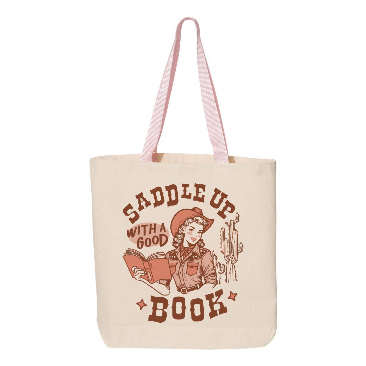 Lucky Luna Apparel - Venta al por mayor Bolsa de asa- Mujer - Bolso Tote con Asa de Color Contrastante Saddle Up With A Good Book2