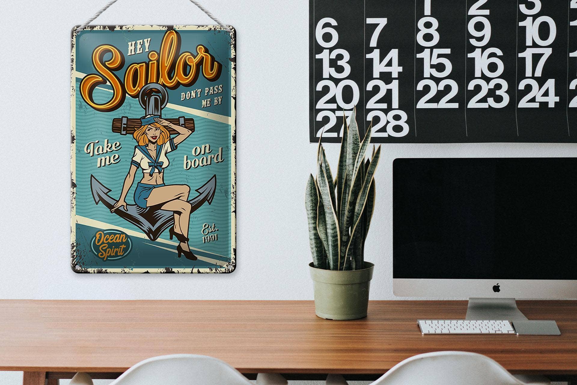 Femer - Wholesale Sign - Tin Sign Retro 20x30cm Pinup Hey Sailor Ocean Spirit Lake Decorative Sign Tin Sign3