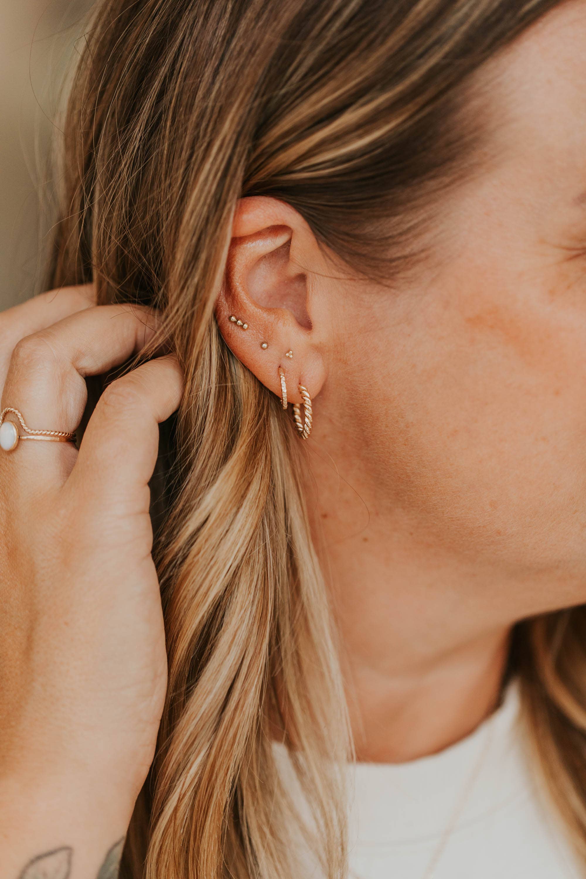 Hello Adorn - Wholesale Stud/Post Earrings - Triple Dot Studs | 14kt Gold Fill + Sterling Silver4