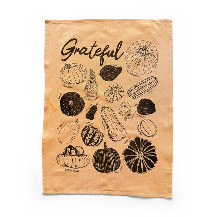 Grateful Gourds Geschirrtuch — lebendiges Squash- und Kürbis-Design für den Großhandel von Planetarium