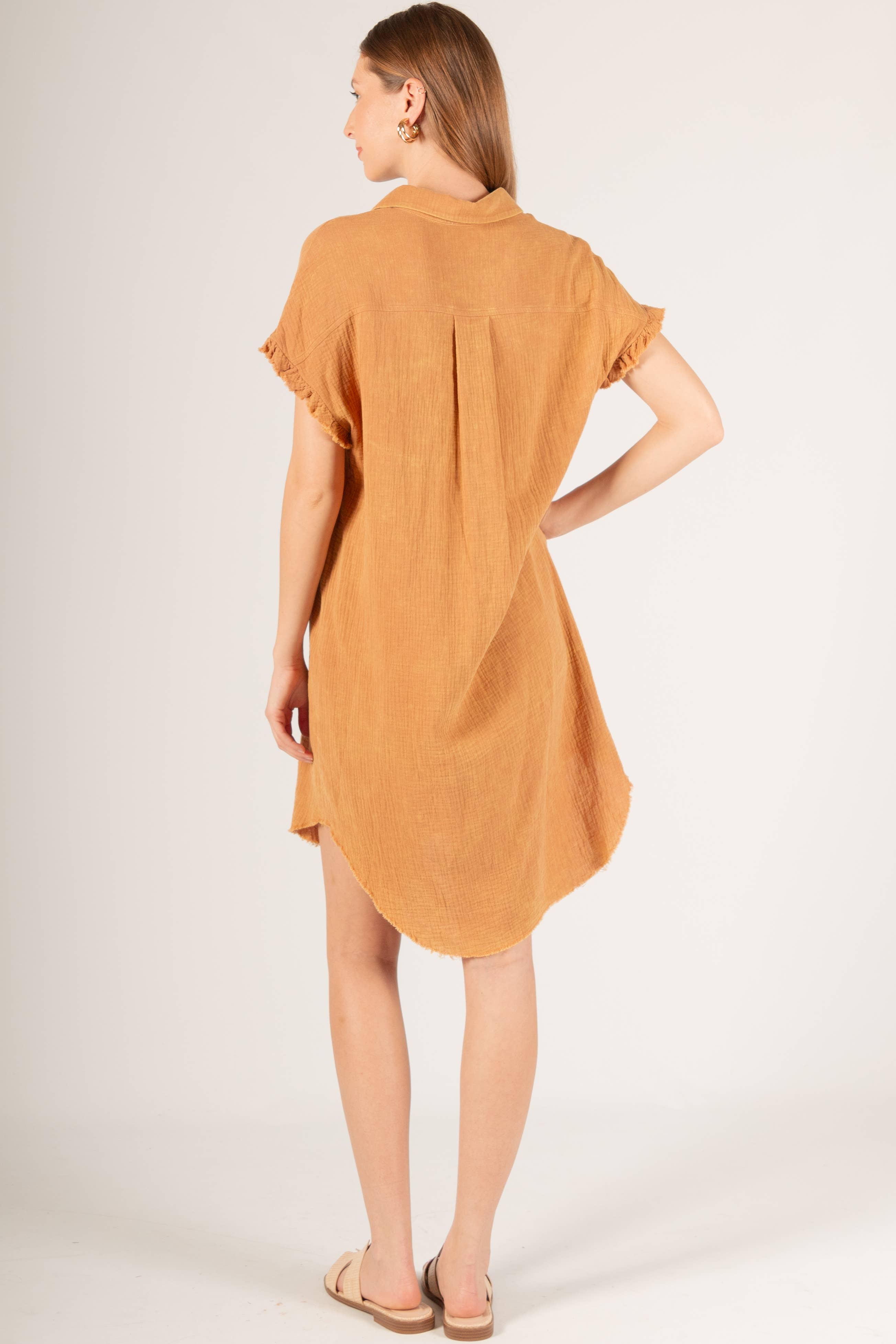Before You Collection - Wholesale Dress - Women's - Washed Gauze Raw Edge Shirt Dress16