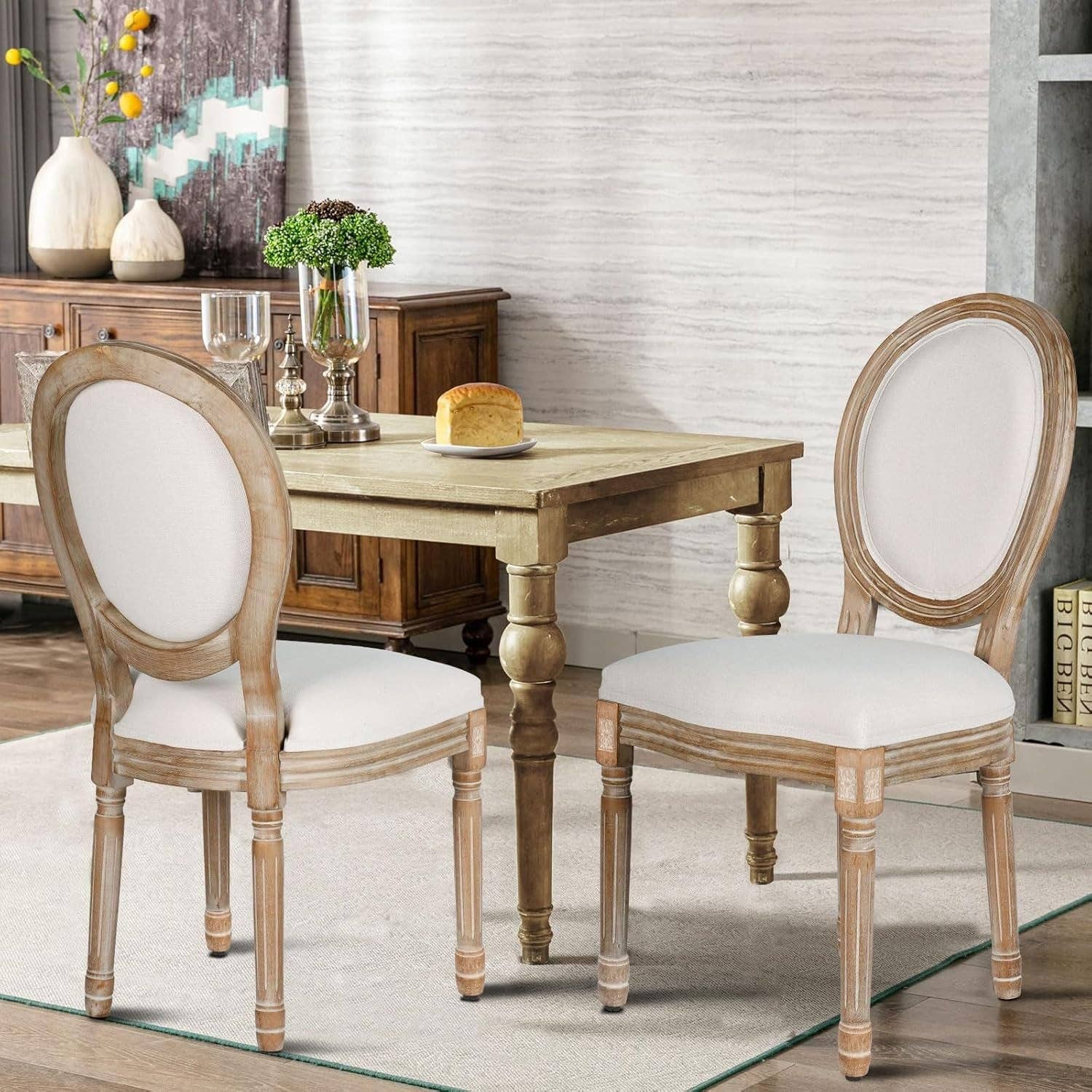 Beige Fabric Dining Chair Set Of 2 Square Back With Solid Wood Legs for wholesale on Faire1